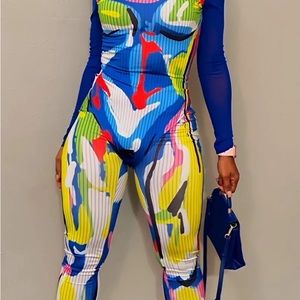 multicolor two piece legging set with body suit